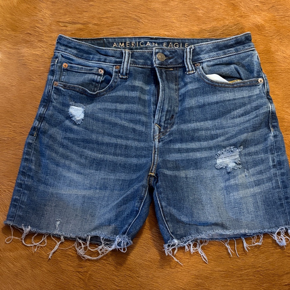 American Eagle Outfitters Dark Blue Distressed Jean Shorts